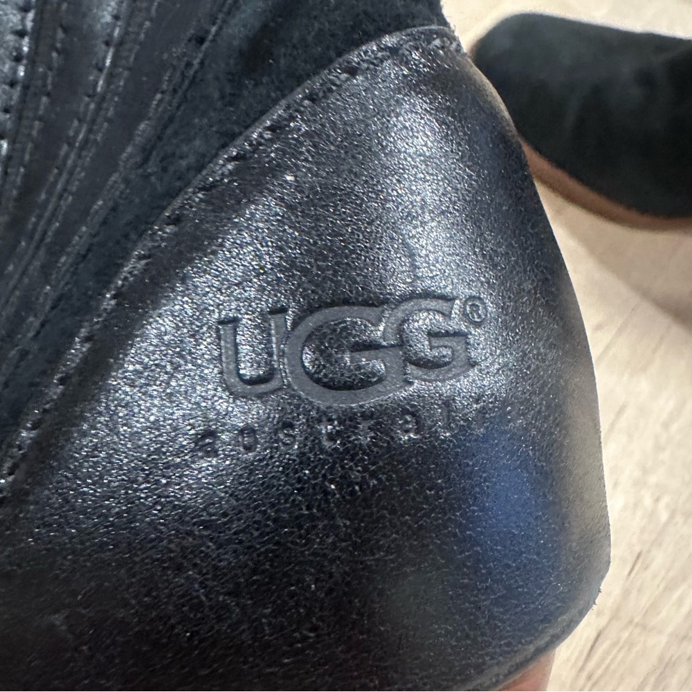 UGG Olivya 5597 Suede Leather Stacked Heel Slip On Ankle Boots Black Womans 7 - Picture 5 of 10